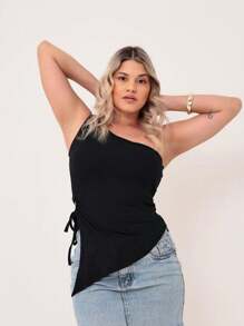 Blouse Strapless Asymmetrical Blouse With Cup And Slit Top - 黑色 - 查看 2