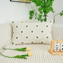 1pc Floral Embroidered Cushion Cover Without Filler, Green Soft Stretchy Throw Pillow Case For Household Gifts Birthday Graduation