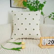 1pc Floral Embroidered Cushion Cover Without Filler, Green Soft Stretchy Throw Pillow Case For Household Gifts Birthday Graduation