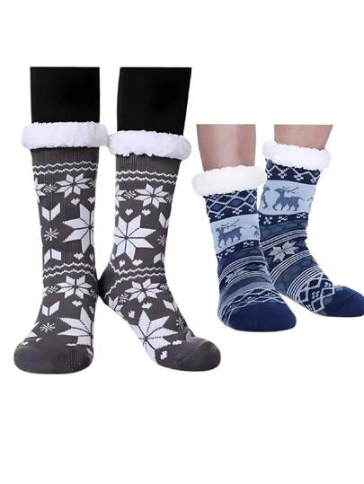 Set de 4 pares de calcetas afelpadas navideñas