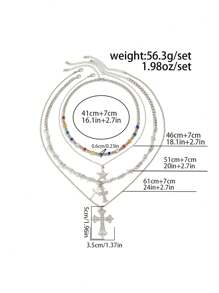 4pcs Vintage Punk Gorgeous Multi-Color Rhinestone Cross Necklace Set, Party & Festival Accessory For Men