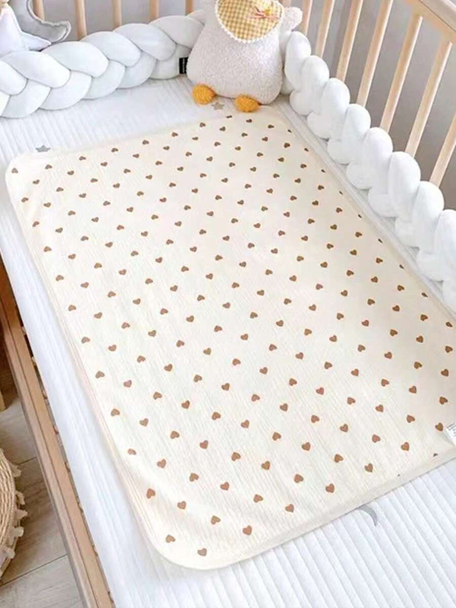 1 件心形图案防水婴儿床床垫罩，婴儿防尿可洗垫，适合所有季节 - 棕色 - 查看 1