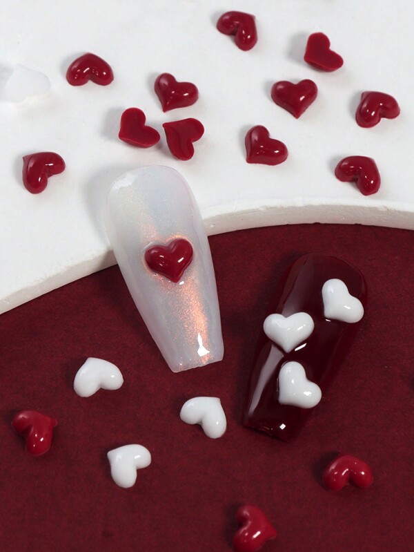 50Pcs Kawaii Mini Heart Nail Charms Cute Sweetheart White Burgundy Mixed Nail Parts For Diy Valentine'S Day Design Nail Supplies Accessories Nails Nail Gems