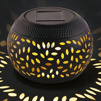 1pc Iron Solar Lantern Decor, Outdoor Round LED Lighting Decoration Lamp, Suitable For Outdoor, Patio, Tabletop, Lawn, Camping, Landscape Lighting, Automatic Light Control Switch, Outdoor Garden Lighting For Pathway, Yard, Patio