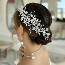1 件女士新娘双面发梳，水钻和珍珠合金婚礼头饰适合婚礼、宴会、生日派对等场合 - 彩色 - 查看 5