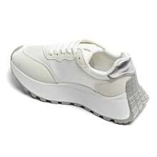 Chunky Beige Sneakers With Leopard Print Panel And Thick Sole - White - View 3