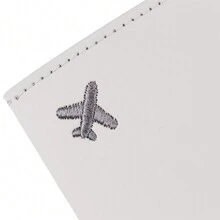 刺繡時尚輕量 PU 皮革極簡純色防盜護照夾，適用旅行、飛行、返校、度假，適合學生、女性與男性 - 淺灰色 - 查看 3