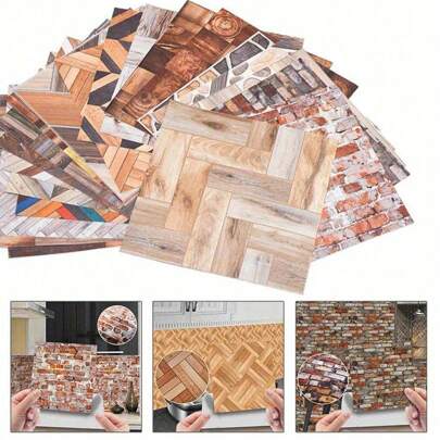 Set de 3 piezas de suelo en miniatura para casa de muñecas: 3.93 X 3.93 pulgadas, con adhesivos de papel tapiz realista, decoración de muebles en miniatura