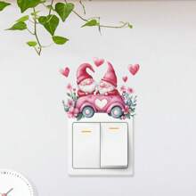 情人节装饰乙烯基贴花，情人节房间装饰墙贴，1 件可爱卡通粉色小矮人汽车开关贴粉色爱心花绿叶墙贴可移除灯开关装饰墙贴家庭 DIY 装饰墙艺术适用于客厅卧室家居装饰（4.3 英寸 * 5.5 英寸） - 彩色 - 查看 5