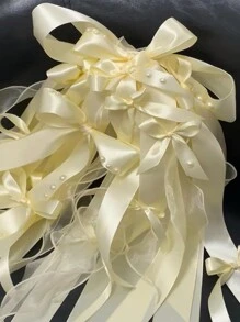 1 捲 22m 米色包裝緞帶附蝴蝶結，彩色緞面緞帶，聚酯纖維提花緞帶，禮物盒緞帶 - 米色 - 查看 3