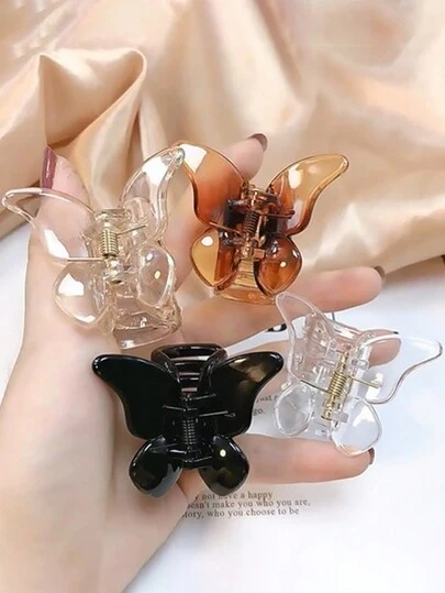 4 件/1 件黑色、白色、棕色蝴蝶发夹，时尚百搭高端可爱简约纯色女士发饰，适合日常、休闲、派对、通勤、度假、洗脸/洗头、化妆、服装搭配发夹爪夹发夹发夹发夹发夹秋冬女士发饰