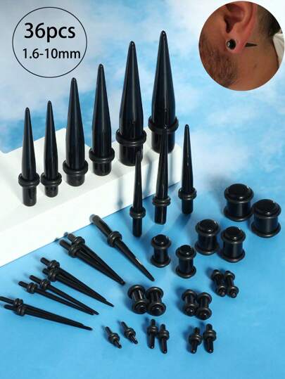 9-36PC Ear Stretching Kit 14G-10mm - Acrylic Earring Plugs Gauge Tapers Tunnels - Lightweight Expanders For Men Women