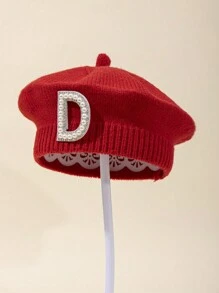 1 boina roja para bebé, gorro de punto con letra para bebé recién nacido, gorro de punto con letra, apto para bebés durante todo el año - 0-6M - Ver 14