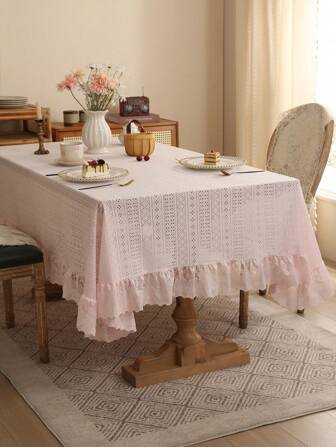 1pc Luxurious French Style Fresh Geometrical Pattern Thick Lace Trim Thickened Tablecloth For Holiday Decor