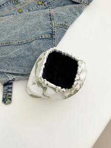 1 件尼龙绿色印花时尚大容量新款小夹化妆包，时尚手拿包，波西米亚风，适合假日海滩、浴室收藏、卧室收藏，大容量 - 綠色 - 查看 5