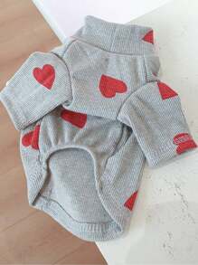 1pc Gray Heart Print Casual Undershirt, Suitable For Cats And Dogs, All Season