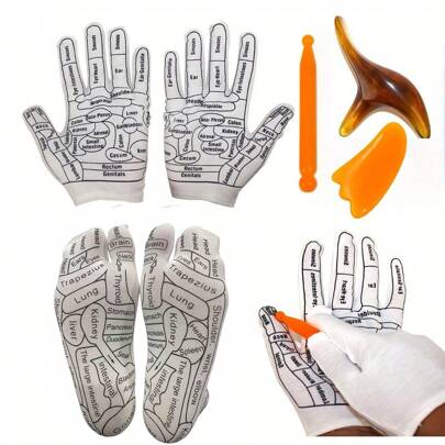 1/3/5 Set Of Hand Therapy Gloves And Acupressure Pens, Reflexology Massage Gloves And Socks Set With Tools - Acupressure Foot And Hand Therapy Kit For Relieving Pressure And Pain - Reflexology Socks, Back To School Supplies