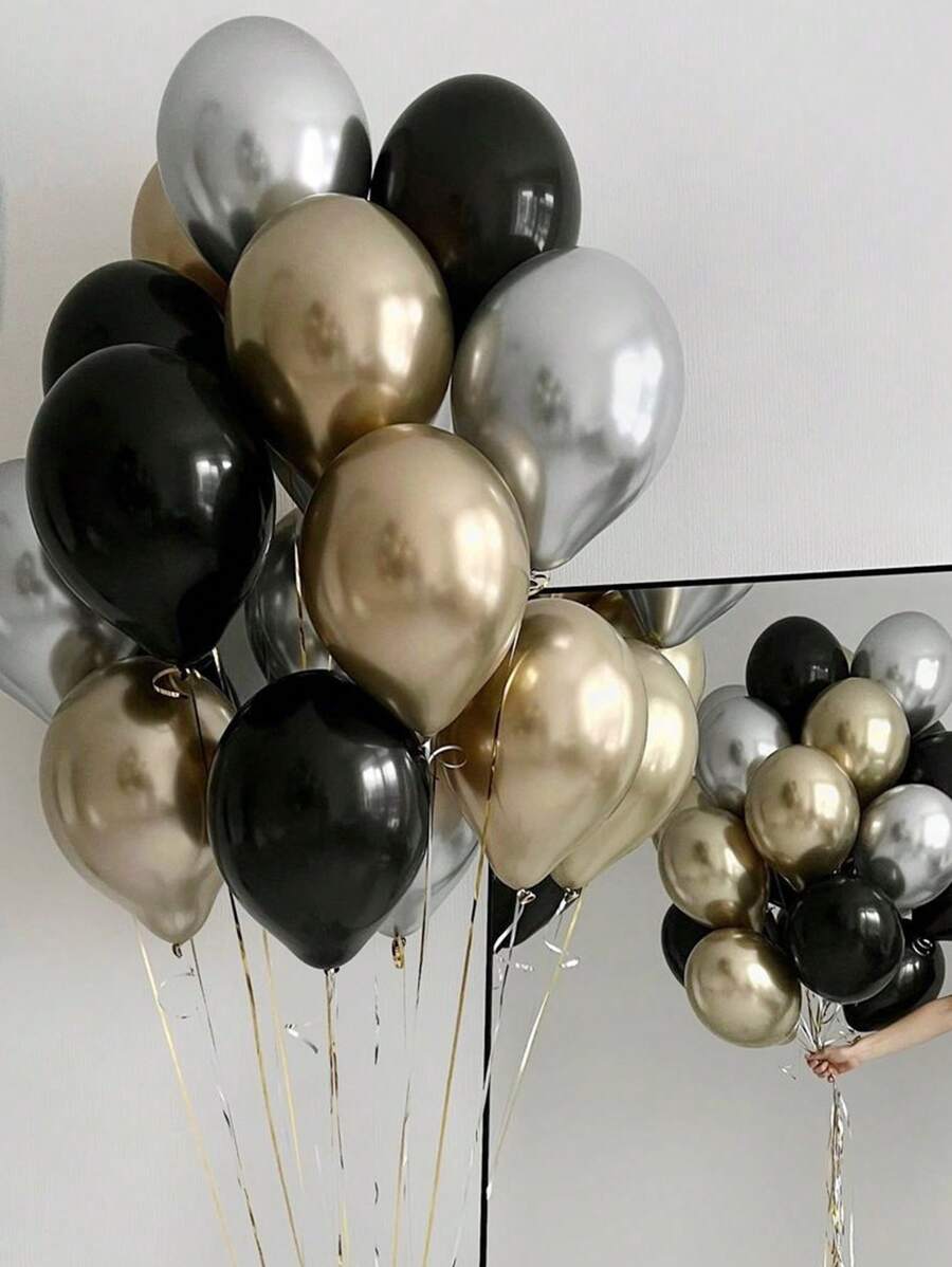 15个装铬金色银色黑色氦气球生日快乐派对男士装饰品