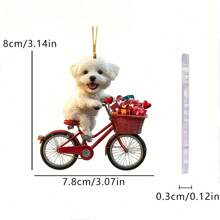 1 Piece Cute Puppy Riding A Bicycle Creative Painted 2D Acrylic Flat Decoration Small Pendant, Romantic Valentine's Day Car Interior Decoration For Home Decoration, Green Plant Ornament, Keychain, Backpack Small Pendant For Valentine's Day Surprise Gift To Couples Gifts Birthday Graduation