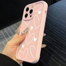 5pcs Set White Heart & Pink Phone Case Pattern + Charger Head Cover + Cable Protector + Storage Rope, Compatible With Iphone 11 13 14 ProMax, 11 14 Plus, 15 Plus, 16 16 Plus 16 Pro 16 Pro Max Waterproof Shockproof Anti-Fall Scratch Resistant