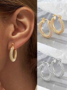 1 paire de boucles d'oreilles élégantes en cercle géométrique à micro-incrustation de cubic zirconia en argent sterling S925 pour femmes, cadeau de bijoux fins
