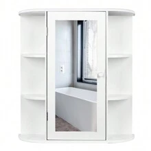 Mobiletto da parete in stile country, armadio pensile bianco con specchio per il bagno