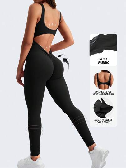 Yefecy 女式健身喇叭裤连体裤，高弹力运动连体裤，性感露背健身紧身臀部瑜伽连体裤 V 型后背