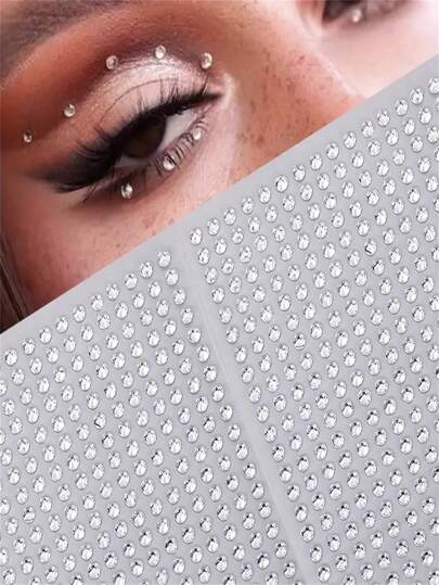 1 件 Y2K 风格银色水钻眼部和面部珠宝贴纸，适用于音乐节、派对和狂欢节 - 圣诞节闪亮水钻面部珠宝贴纸