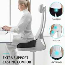 Memory Seat Cushion For Office Chair Sciatica & Back Pain Relief Memory Foam Firm Coccyx Pad For Car, Wheelchair, Gaming Chair And Desk Chair - Black - View 2