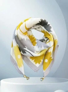 1pc Magnetic Belt With Metal Print Square Scarf