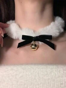 勃艮第心形天鹅绒颈链，批发女士情人节锁骨链项链 - 蝴蝶結 - 查看 4