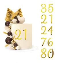 27pcs/10pcs Mirror Gold Letter & Number 0-9 Cake Toppers, Perfect For Wedding, Birthday Party Cake Decoration - Gold - View 2