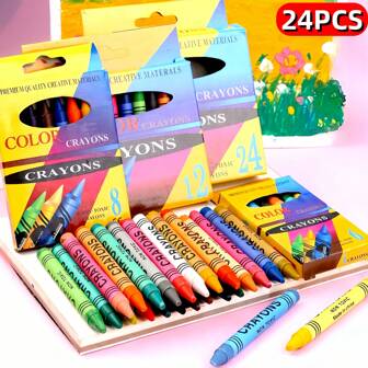 24/12/8/6 Color Children Crayon Drawing Set, Kids Creative Colored Pencil Art Set For Painting, Coloring, DIY Graffiti, Art Supplies Oil Pastel, Brilliant Colors Drawing Tools, Perfect Gift For Artists