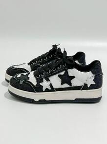 Women's Casual Sneakers, Classic Elegant Black Sports Shoes, Star Decoration, Warm, Comfortable And Lightweight Tennis Shoes Without Rubbing The Feet.