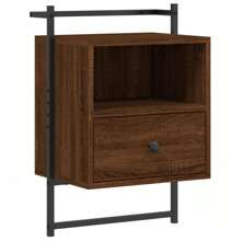 Brown Oak Wall-Mounted Bedside Cabinets Set Of 2 Engineered Wood Storage Solution 40x30x61 Cm Modern Design - Brown - View 5