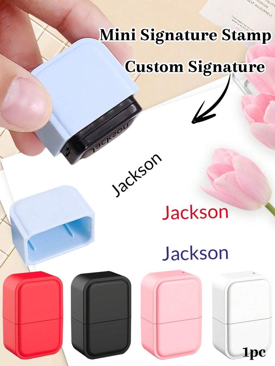 1pc Custom Mini Signature Stamp,Back To School Supplies, Solid Color Name Stamp For Clothing Waterproof Name Stamps Personalized For Students And Business Use, Custom Name Stamp For Clothing, Handwritten Signature Stamp, Reusable, Seal, Compact, No-Iron Contracted Custom, Personalized, Unique Ideal Gifts For Him Her, School Students, Workers For Anniversaries, For Birthdays Home, School, Office - Style a - View 1