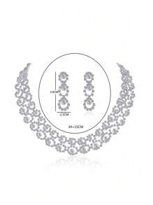 2pcs Sparkling Full Rhinestone Bridal Party Jewelry Set For Women - Silver - View 6