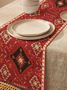 1 Pc Bohemian Vintage Floral Print Linen Table Runner, Suitable For Festivals, Parties, Birthdays, Dinners, Kitchen & Dining Table Decor, Shoe Cabinet & Storage Cover, Versatile Home Decor, All Seasons