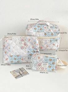 1 Pieza/Set Organizador de cosméticos multifuncional de gran capacidad con estampado floral y de cuadros, bolso de mano con cremallera para almacenar lápices labiales, brochas, productos de cuidado de la piel, artículos de viaje esenciales, bolsa de maquillaje, organizador de maquillaje, regalo para mujeres en vacaciones, invierno, San Valentín, vuelta al colegio