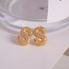 1 对方晶锆石泡泡 A-Z 26 首字母耳钉 18K 镀金女士耳环 - 字母 - 查看 21