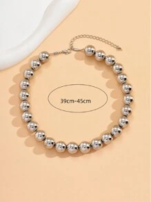 極簡串珠項鏈 - 銀色 - 查看 2