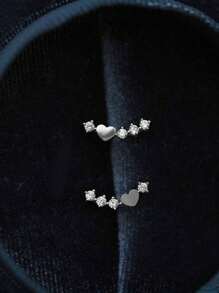 1 Pair 925 Sterling Silver Cubic Zirconia Heart Shaped Arc Stud Earrings For Women, Elegant Jewelry Gift For Friends And Couples, Daily Wear Valentines - Heart - View 4