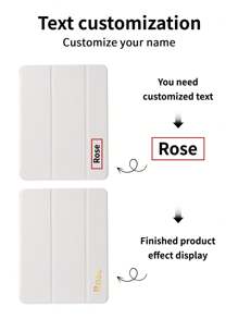 Customized Text Flat Tablet Case, White Solid Color, Suitable For IPad Mini4/Mini5/Mini6/Mini7, IPad A16 2025, Air 11 13 M2 M3 Pro 11 13 M4 2024, Air 4 5 10th 10.9, Pro 11 9th 8th 7th 10.2 4th 5th 6th Model A8, Customized Text, Tri-Fold Stand, Built-In Pencil Slot, Soft Edge Full Coverage, Simple Casual Classic TPU Soft Shell IPad Flip Tablet Case. Note: The Final Font Style Is Subject To The Physical Image, And There May Be Slight Color Differences. - White - View 3