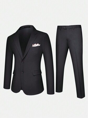 CLOUDSTYLE Jachetă și pantaloni cu mânecă lungă pentru bărbați, de culoare uni, set de costum de afaceri casual