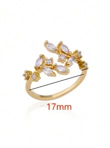 1 Stück exquisiter Zirkonia-Blatt-Ring für Frauen, verstellbarer Ring aus rostfreiem Stahl in Goldfarbe, Blätter-Design, Luxus-Modeschmuck Geschenk