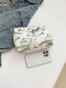 1 件尼龙绿色印花时尚大容量新款小夹化妆包，时尚手拿包，波西米亚风，适合假日海滩、浴室收藏、卧室收藏，大容量 - 綠色 - 查看 3