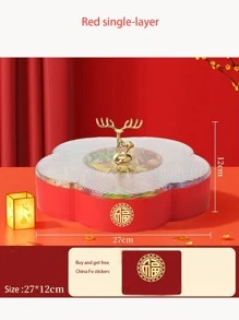 Traditional Chinese Style Candy Organizer Box, Multi-Layer Compartments, Free Set Of Stickers, Made Of Plastic, Large Capacity - Two-color - View 13