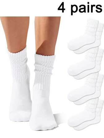 1/2/3/4 Pairs Crew Socks For Women Multipairs Cushioned Athletic Socks Retro Slouch Socks Mid Calf Rib Tube Socks