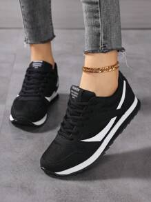 Zapatillas de deporte cómodas y transpirables con suela blanda, puntera redonda y cordones, de estilo retro, versátiles para uso diario y deportes, de colores variados, para mujer, otoño 2025 - en blanco y negro - Ver 5