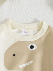2pcs Baby Boys Cute Dinosaur Print Round Neck Long Sleeve Sweatshirt & Solid Color Elastic Cuff Pants Set, Casual Outdoor Outfit For Autumn - Apricot - View 5